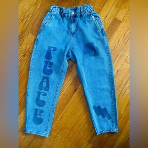 Zara Paperbag Waistband Graphic Jeans